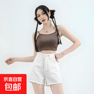 淺色毛邊高腰牛仔短褲女夏季2025新款美式a字顯瘦小個(gè)子辣妹熱褲 白色 27