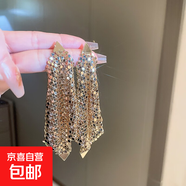 銀針中古圓形花朵流蘇耳環(huán)歐美復古金屬感耳釘氣質(zhì)輕奢耳飾批發(fā)女 41#銀針-金色三角形方塊流蘇