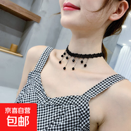 韓版黑色蕾絲項鏈短款頸鏈女士百搭菱形吊墜小香風鎖骨鏈配飾 黑色蕾絲項鏈-1條
