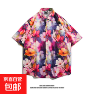 港風(fēng)復(fù)古夏威夷冰絲襯衫男夏季日系潮流夏季短袖情侶沙灘花襯衣潮 5101紅色 3XL