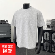 閃電刺繡太空棉短袖t恤男款夏季cleanfit美式潮牌寬松小領(lǐng)口上衣 灰色 M