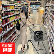 2025甜辣妹無(wú)袖收腰露背吊帶連衣裙女夏季純欲氣質(zhì)魚尾包臀裙 杏色 M