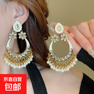 民族風(fēng)鳳凰月牙流蘇耳釘小眾復古設計感耳環(huán)夏季女輕奢高級感耳飾 6#鋼針-金色-白色