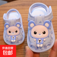 【全網(wǎng)爆品】夏季6-15月軟底包頭透氣0-1歲嬰兒夏室內寶寶鞋涼鞋 涼鞋印花大眼熊藍色 牛筋底 12.5 （15碼11-13月體重20-23斤）