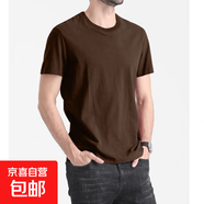 夏季男T恤純色潮流百搭情侶修身學(xué)生青少年打底衫運動 JS純棉短袖 咖啡色 3XL