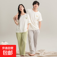 純棉睡衣情侶夏季短袖長(cháng)褲男款女士夏款2025新款簡(jiǎn)約家居服春秋款 Z65019情侶 M 女