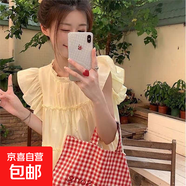 夏季2025新款小個(gè)子寬松顯瘦a字短裙甜美溫柔粉色飛飛袖連衣裙女 黃色 L