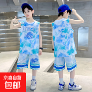 男童籃球服套裝男童速干套裝男童夏季訓練服男童球服男童夏裝套裝 藍色 薄款 TZ23135 160