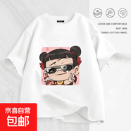 哪吒純棉短袖T恤女親子裝任選寬松學(xué)生上衣兒童T恤短袖寬松百搭款 墨鏡哪吒200g純棉短T白色 L (120) 童