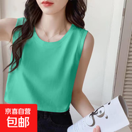 夏季新款無(wú)袖外穿打底衫休閑女士薄款上衣純棉百搭圓領(lǐng)寬松背心女 099-湖綠色 L 建議105-120斤左右