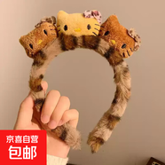 貓耳朵毛絨發(fā)箍豹紋KT貓醬發(fā)箍女洗臉化妝頭箍卡通發(fā)飾 虎紋三只小貓/