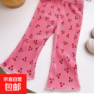 韓版夏季女童碎花圓點(diǎn)喇叭褲薄款寶寶打底褲嬰兒褲子小童防蚊褲女 紅櫻桃喇叭褲 120