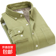冬裝燈芯絨加絨加厚男士保暖襯衫男長(cháng)袖純色加厚襯衣綠色 淺綠色 2XL
