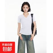 V領(lǐng)短袖t恤女2025夏季修身顯瘦v領(lǐng)打底衫內(nèi)搭純色百搭辣妹上衣 V領(lǐng)短袖T恤白色 3XL