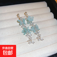 銀針薄紗花朵流蘇耳釘清新森系薄荷綠超仙耳環(huán)小眾夸張設計感耳飾 18#銀針-銀色-藍色