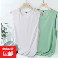 【排汗裸感速干】冰絲網(wǎng)眼透氣無(wú)袖背心t恤寬松運動(dòng)背心男馬甲男 白色+綠色 2XL 【推薦125-145斤】
