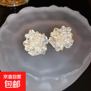 銀針?lè )ㄊ交ǘ鋹?ài)心珍珠耳釘優(yōu)雅高級感復古耳環(huán)小眾氣質(zhì)新款耳飾女 3#銀針-香檳色（真金電鍍）