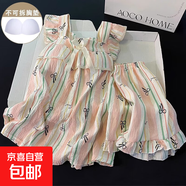 帶胸墊睡衣女夏季天學(xué)生吊帶短褲甜美可愛(ài)格子少女薄款家居服套裝 137-3條紋蝴蝶結(jié) XL