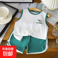 【兒童背心套裝】夏季薄款男女童無(wú)袖短褲兩件套女童寶寶睡衣 AX-3恐龍 120