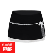 蝴蝶結(jié)蕾絲拼接半身裙女夏季防走光辣妹包臀短裙灰色高腰a字裙子 黑色 S