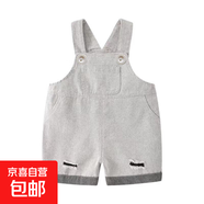 寶寶背心夏季薄款男童夏裝外穿無(wú)袖t恤嬰兒上衣女童條紋兔耳朵 灰色 136灰色背帶短褲 90 （22-28斤）