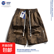 NASA BASE短褲男夏季冰絲薄款寬松加肥大碼休閑運(yùn)動(dòng)工裝五分中褲 YL1505-焦糖 2XL