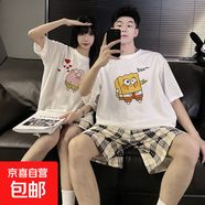 可愛蠟筆小新睡衣夏季圓領(lǐng)套頭短袖短褲卡通可外穿家居服套裝 6816海綿寶寶 2XL 男