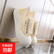 大牌同款透氣2025新款爆款百搭蕾絲厚底板鞋小個(gè)子增高大頭鞋 K3101黃色 39