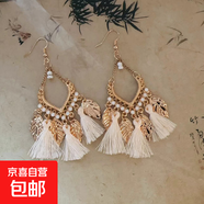 波西米亞水滴羽毛米珠流蘇耳環(huán)小眾情人節(jié)禮物耳墜輕奢民族風耳飾 5#耳鉤-金色-白色