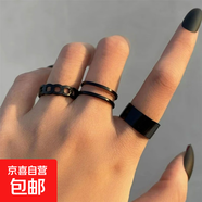 黑色戒指復(fù)古港風(fēng)三件套食指關(guān)節(jié)戒指女時(shí)尚個(gè)性小眾哥特風(fēng)配飾潮 泳黑復(fù)古三件套（戒指）