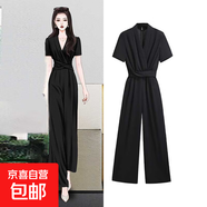 連體褲女夏季新款時尚氣質(zhì)名媛感高腰顯瘦垂感闊腿連體衣D0866 黑色 L 【110-120斤】
