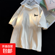 美式純色夏季短袖男t恤女簡約寬松百搭ins潮流情侶裝打底上衣 淺卡其 【港元素T445】 XL 【建議125-145斤】