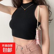 性感時(shí)尚辣妹小高領(lǐng)背心收腰顯胸辣妹外穿短上衣彈力純色簡(jiǎn)約百搭 黑色 M