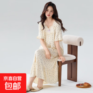 睡裙女夏季莫代爾短袖半袖長裙冰絲涼感睡衣感胖mm大碼中長款 Z5909 2XL