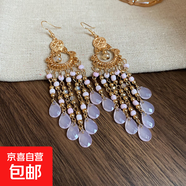 復古民族風(fēng)米珠水滴流蘇耳環(huán)輕奢高級感耳鉤波西米亞氣質(zhì)耳飾批發(fā) 耳鉤-粉色