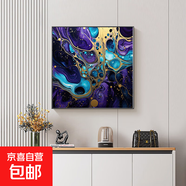 現代抽像客廳背景墻壁畫(huà)方形綠紫油畫(huà)餐廳餐桌裝飾畫(huà)玄關(guān)走廊掛畫(huà) J 80x80cm高檔水晶亮面 鋁合金金框