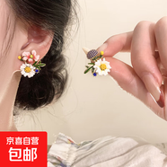 琺瑯彩花朵耳釘女春夏超仙甜美氣質(zhì)高級感耳環(huán)小清新不對稱耳飾 金色滴釉花朵耳釘【一對裝】