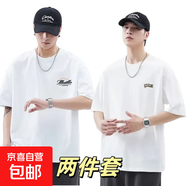 短袖t恤男2025夏季寬松潮流圓領(lǐng)男裝半袖體恤上體恤上衣純棉1201 pd白+旗白 3XL 150-165斤