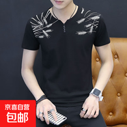 2025夏季新款短袖t恤男V領(lǐng)薄款印花潮流半袖上衣體恤衫休閑簡約WF Q637黑色 高檔T恤 XL 建議120-135斤