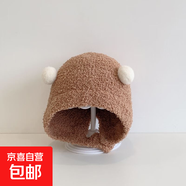 嬰兒帽子秋冬款新生嬰幼兒護耳帽純棉可愛(ài)保暖男女寶寶針織毛絨帽 小球毛絨帽-焦糖色 5-12個(gè)月（頭圍42-46cm)
