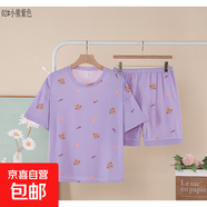 睡衣女夏季短袖短褲可愛休閑夏天2025年新款女士卡通薄款家居服 A02小熊紫色 2XL （建議140-160斤）