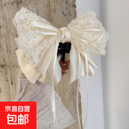 蘇純法式芭蕾風(fēng)飄帶蕾絲蝴蝶結抓夾純色高低馬尾發(fā)夾半扎發(fā)鯊魚(yú)夾 蕾絲蝴蝶結-馬尾夾 1個(gè)