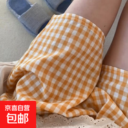 遛彎神褲格子短褲睡褲女夏薄款居家懶人褲直筒休閑闊腿褲外穿居家 黃色格子 XL