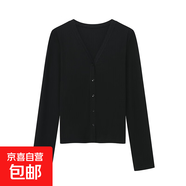 冰絲針織女式風(fēng)琴褶V領(lǐng)開衫女夏季防曬外套 黑色 M