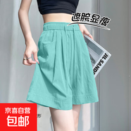 【大碼】2025新款女裝夏季網(wǎng)紅冰絲短褲女休閑褲百搭中褲小個(gè)子 K01-湖藍(lán)色 XL 建議120-135斤