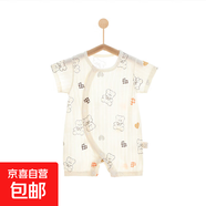【貝樂(lè )咿夏季爬服】嬰兒連體衣夏季薄款純棉短袖女新生兒衣服 愛(ài)心小熊#5264 59cm