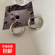 韓國感圓圈耳環(huán)金屬質(zhì)感925銀針耳墜歐美風(fēng)耳釘耳圈潮耳釘潮 銀色圈圈一對(duì)925銀針