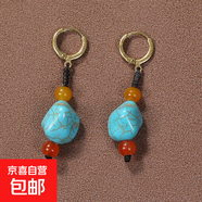 藏族耳環(huán)復古民族風耳墜個性耳釘康巴漢子藏式耳飾 綠圓一對