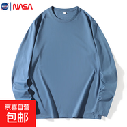NASALIKE純棉秋冬季新款純色圓領(lǐng)衛(wèi)衣常規(guī)版套頭長袖上衣男女款T恤打底衫 C01180長T-霧藍(lán) 5XL【修身直筒版】