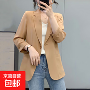雪紡小西裝外套女韓版寬松休閑垂感小西服夏薄HMXZ334 卡其色 2XL